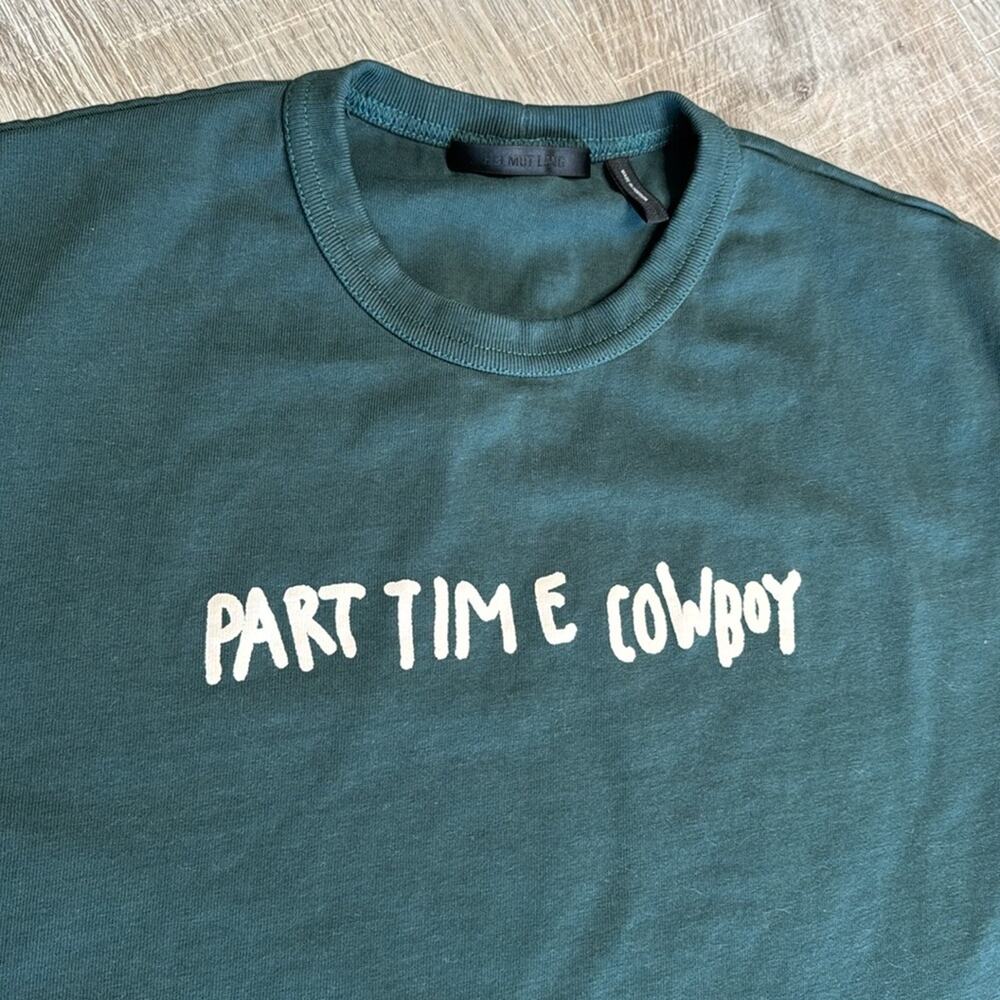HELMUT LANG Men’s Green Scribbled PARTTIME COWBOY Short Sleeve Crew Neck T-Shirt - Picture 5 of 8